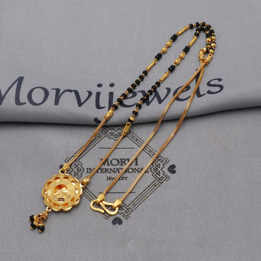 Indian 22k gold chain mangalsutra box chain necklace with gold beads and black beads, Wife Jewelry, Mangal Sutra Gifts for Wife, K6484