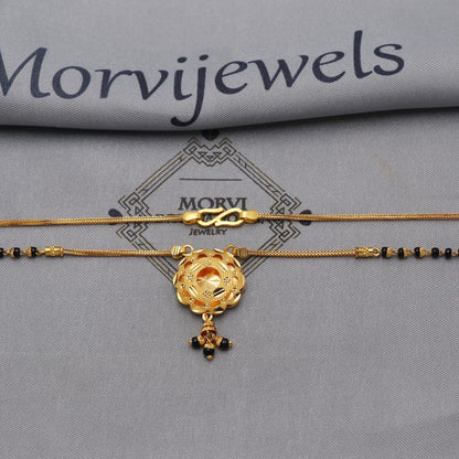 Indian 22k gold chain mangalsutra box chain necklace with gold beads and black beads, Wife Jewelry, Mangal Sutra Gifts for Wife, K6484