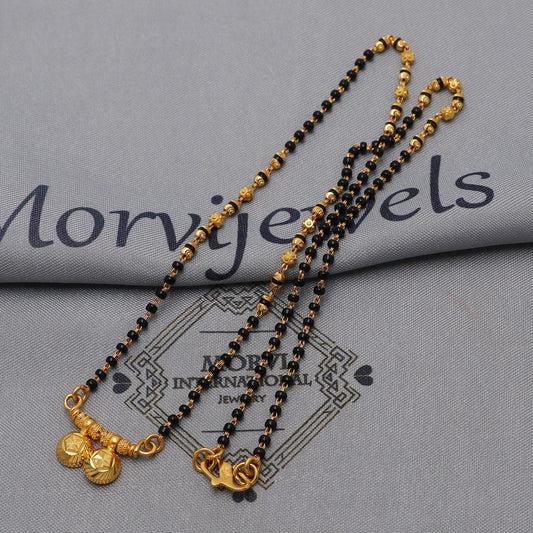 22kt 22k gold chain mangalsutra black beaded chain necklace, Wife Necklace Jewelry, Mangal Sutra Gifts for Wife, K6489