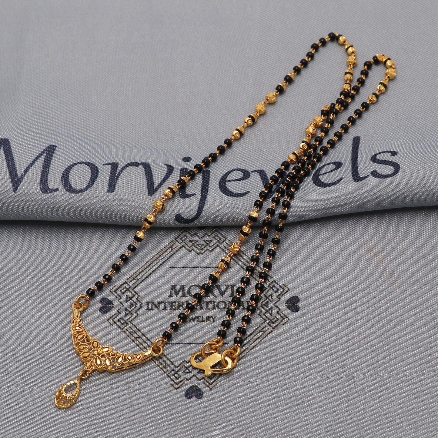 22kt 22k gold chain mangalsutra black beaded chain necklace, Wife Necklace Jewelry, Mangal Sutra Gifts for Wife, K6493