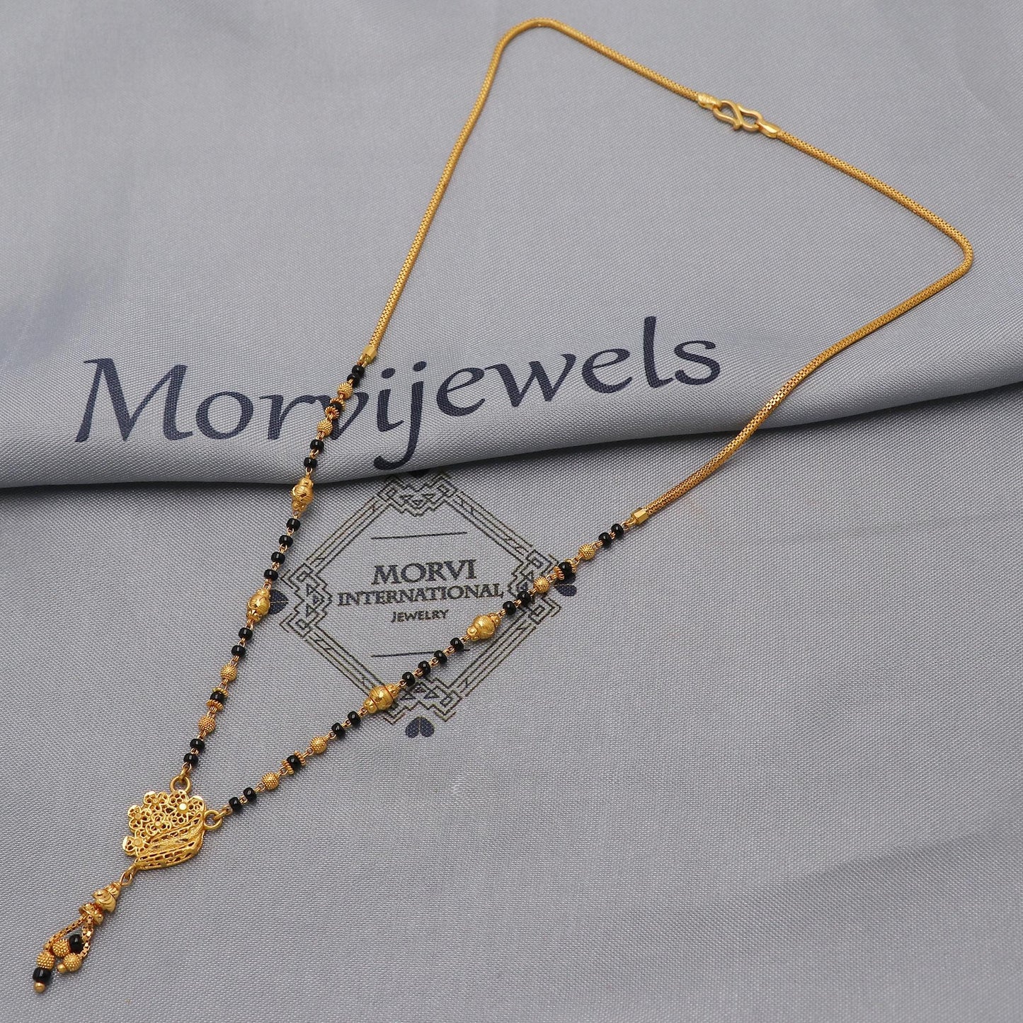 floral 22kt 22k gold chain mangalsutra gold and black beaded link chain necklace, Wife Necklace Jewelry, Mangal Sutra Gifts for Wife, K6495