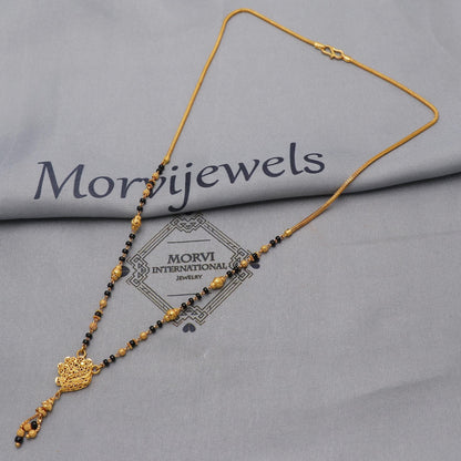 floral 22kt 22k gold chain mangalsutra gold and black beaded link chain necklace, Wife Necklace Jewelry, Mangal Sutra Gifts for Wife, K6495