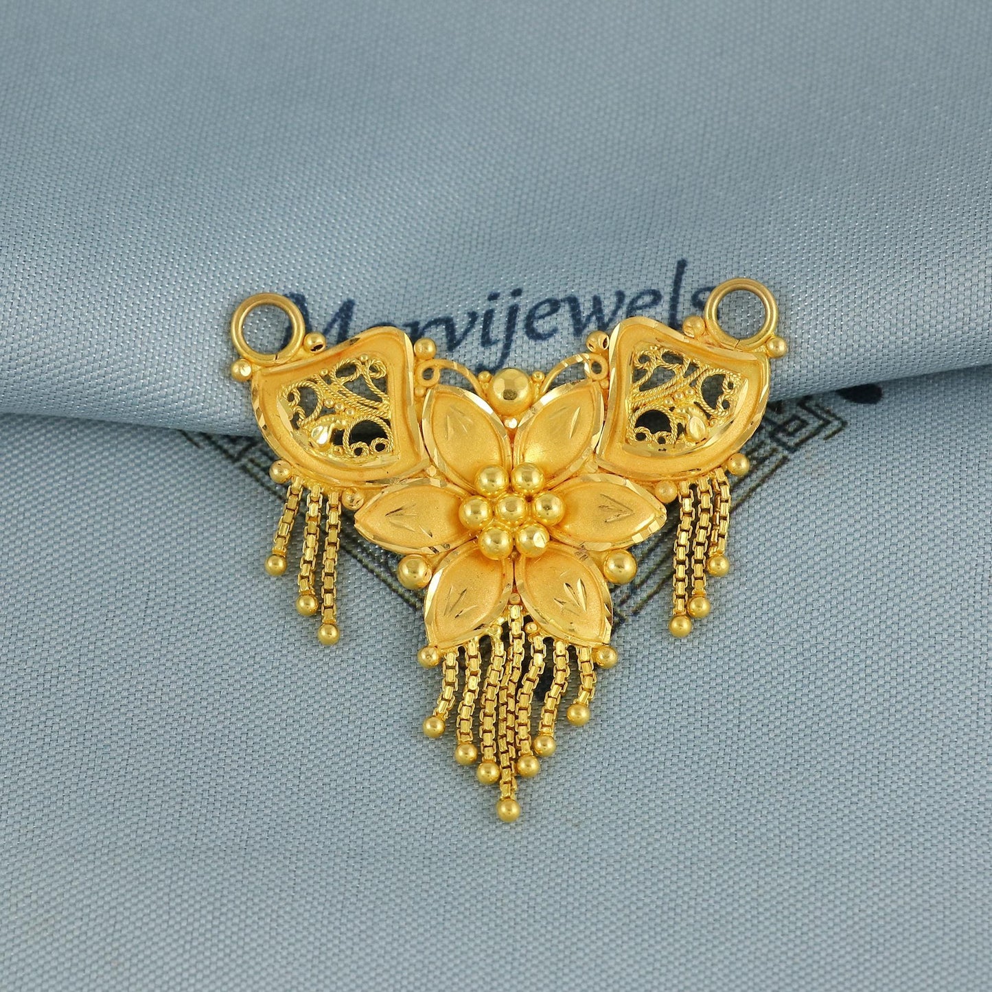 Handcrafted Flower 22k Gold Pendant Use it with a chain necklace or threads