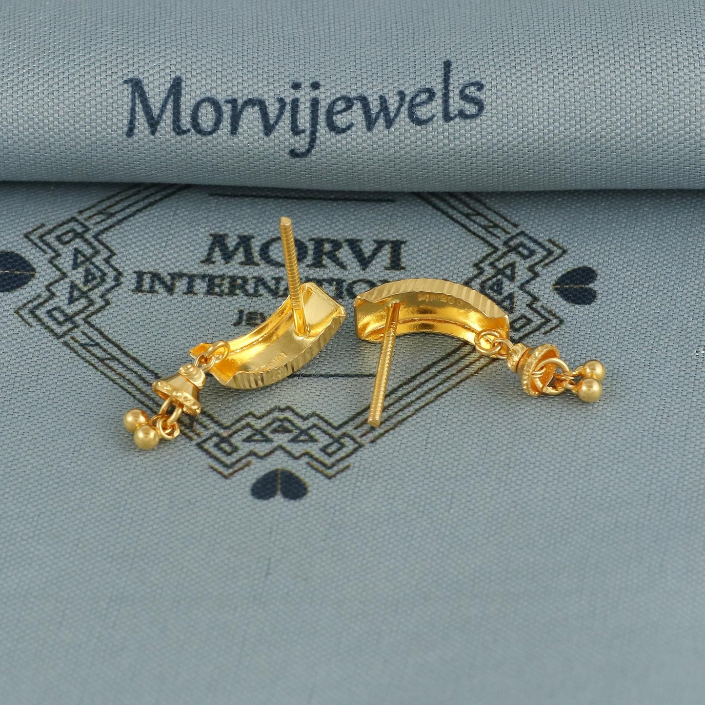 Half Hoop gold earrings with small chandelier 18k solid gold indian jewelry, K6634