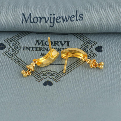 Half Hoop gold earrings with small chandelier 18k solid gold indian jewelry, K6634