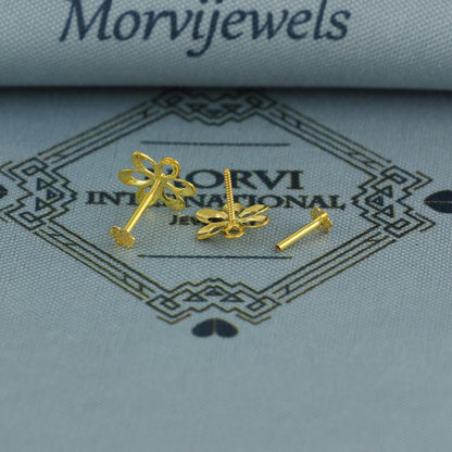 18k Gold Studs cartilage studs earrings, baby Teen studs, cartilage piercing, flower gold earrings, screw back small tiny earrings,