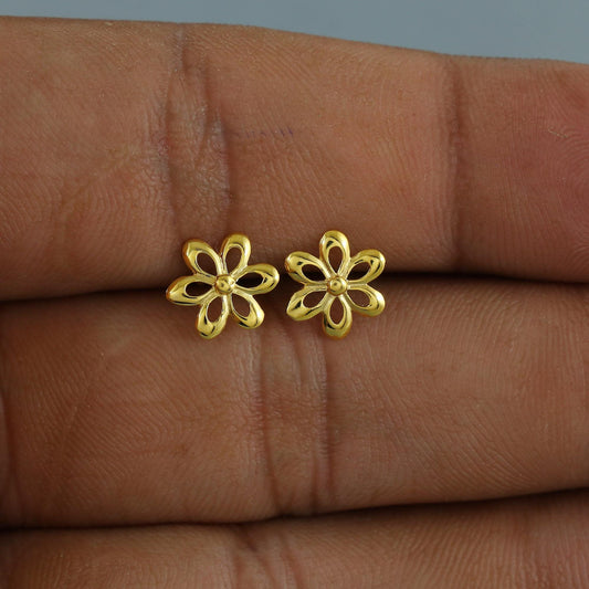 18k Gold Studs cartilage studs earrings, baby Teen studs, cartilage piercing, flower gold earrings, screw back small tiny earrings,