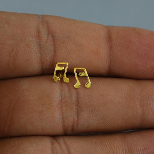 music note 18k Gold Studs cartilage studs earrings, cartilage piercing, screw back small tiny earrings,