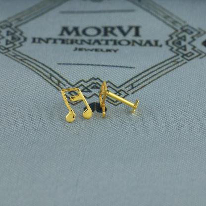 music note 18k Gold Studs cartilage studs earrings, cartilage piercing, screw back small tiny earrings,