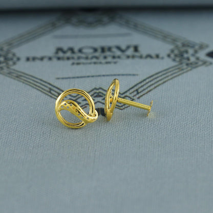 round 18k Gold stud earrings, baby Teen studs, cartilage piercing, screw back small tiny earrings,
