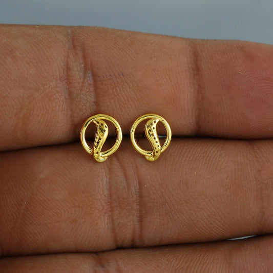 round 18k Gold stud earrings, baby Teen studs, cartilage piercing, screw back small tiny earrings,