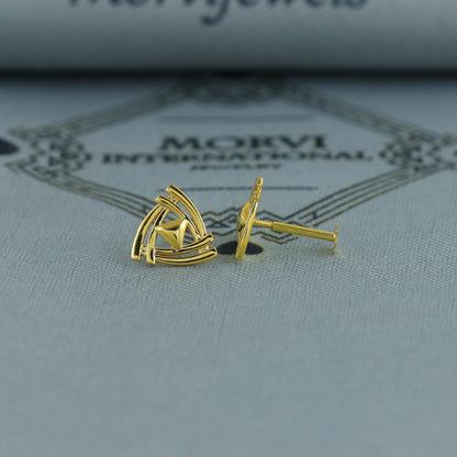 Triangle Pyramid 18k Gold Studs cartilage studs earrings, baby Teen studs, cartilage piercing, screw back small tiny earrings,