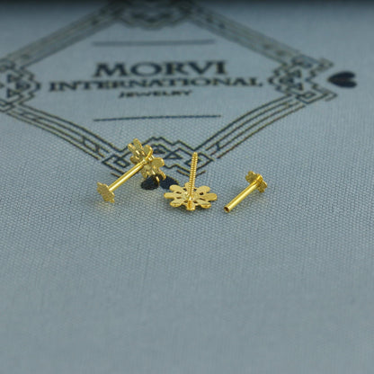 flower 18k Gold Studs cartilage earrings, baby Teen studs, cartilage piercing, screw back small tiny earrings,