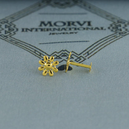 flower 18k Gold Studs cartilage earrings, baby Teen studs, cartilage piercing, screw back small tiny earrings,