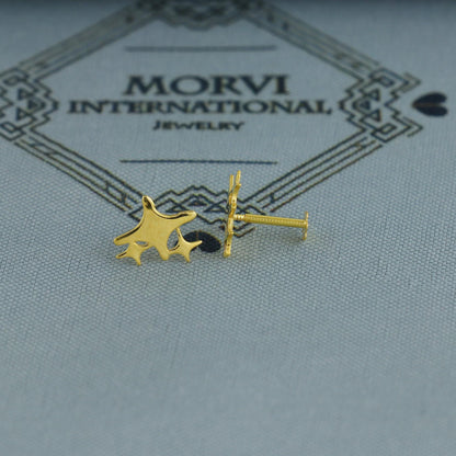 Star - 18k Gold Studs earrings, baby Teen studs, cartilage piercing, screw back small tiny earrings,