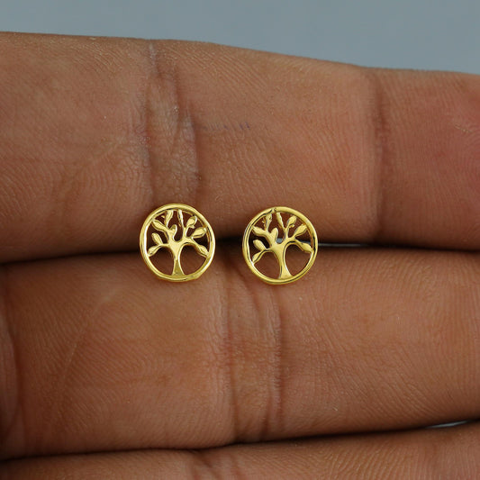 tree design 18k Gold Studs earrings, baby Teen studs, cartilage piercing, screw back small tiny earrings,