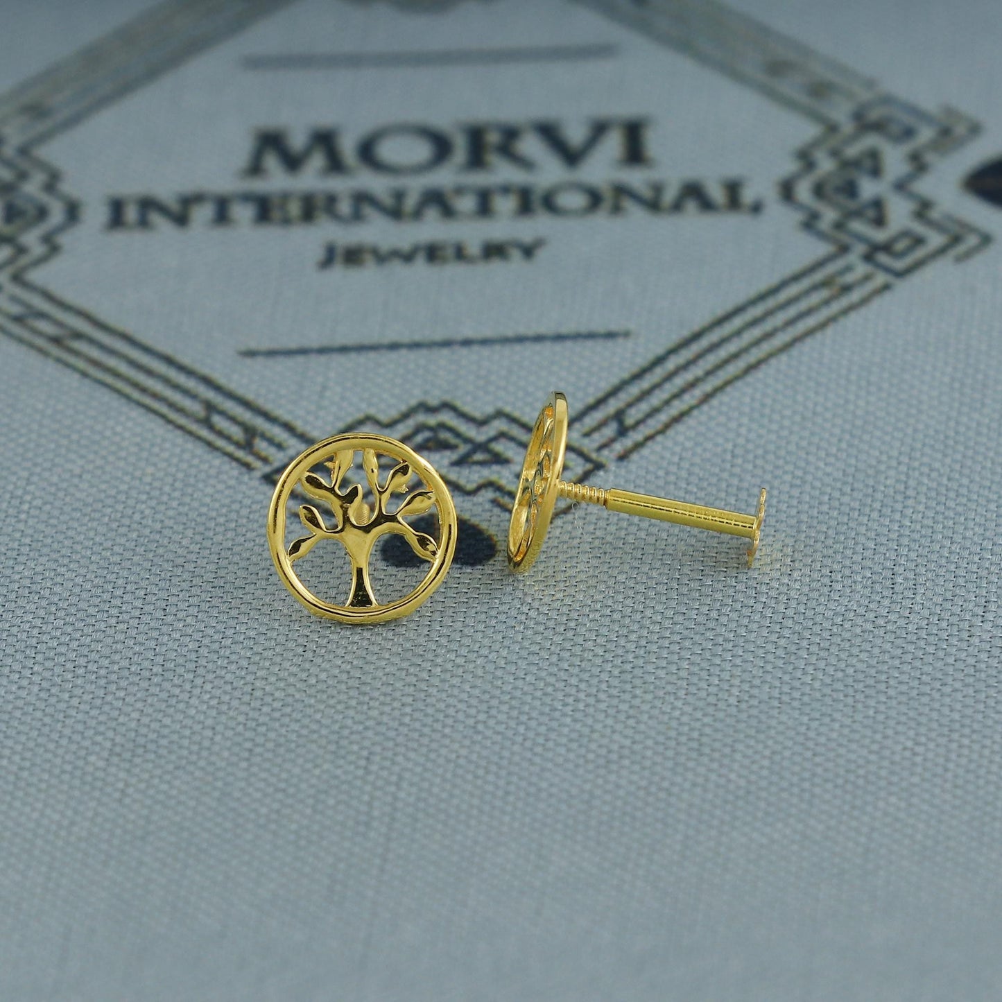 tree design 18k Gold Studs earrings, baby Teen studs, cartilage piercing, screw back small tiny earrings,