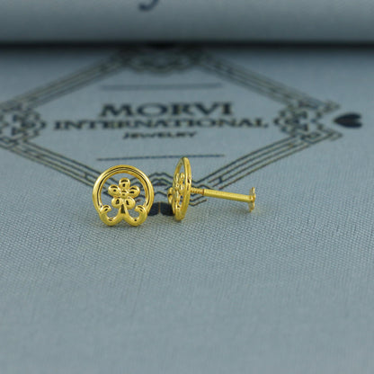 18k Gold Studs cartilage studs earrings, baby Teen studs, cartilage piercing, flower gold stud, screw back small tiny earrings,