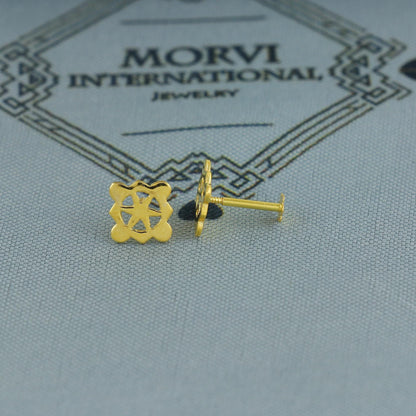 Small 18k Gold studs earrings, baby Teen studs, cartilage piercing, screw back small tiny earrings,