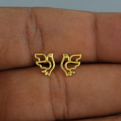 18k Gold Bird Earrings Small Jewelry for Gift