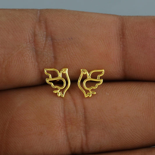18k Gold Bird Earrings Small Jewelry for Gift
