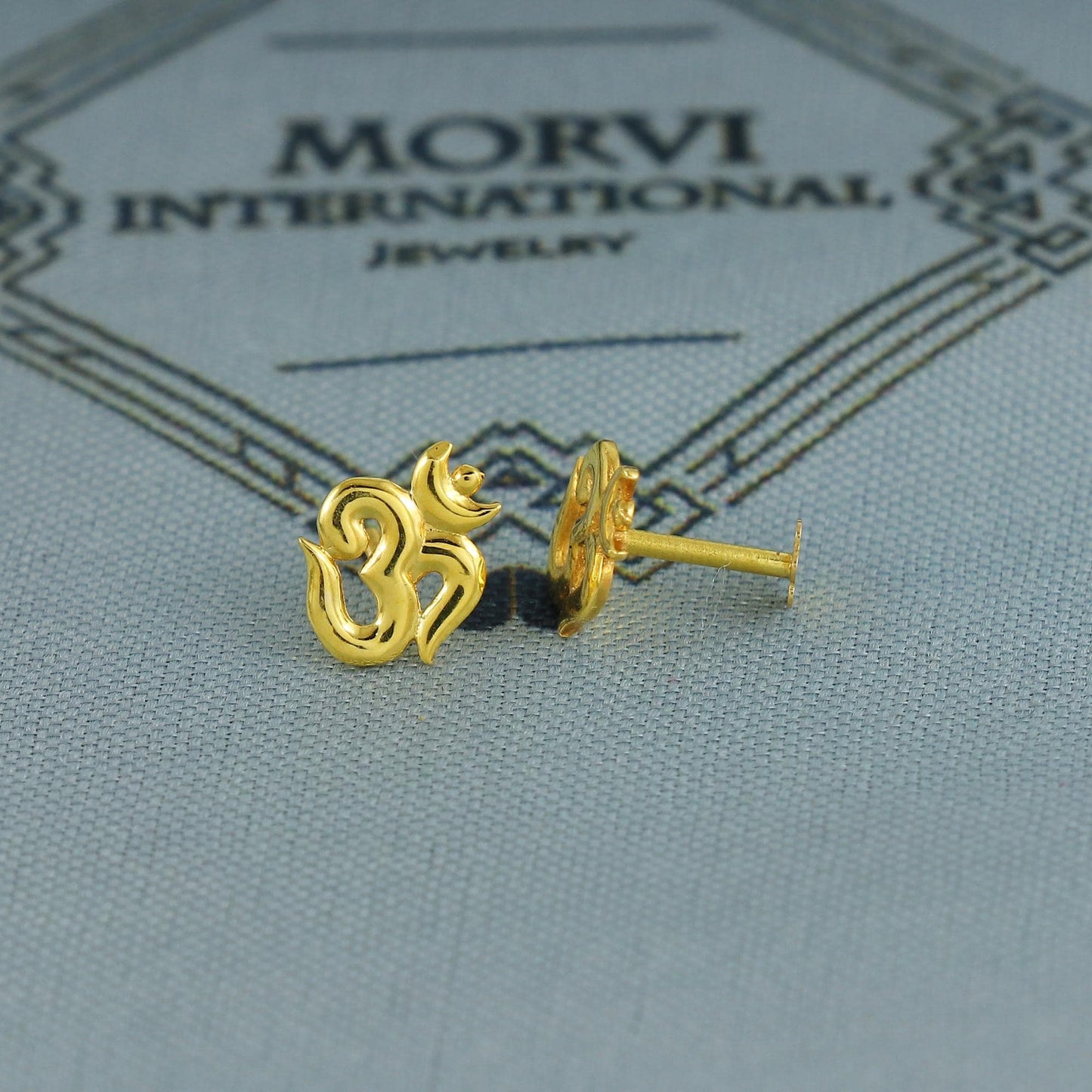 om aum 18k Gold earrings, baby Teen studs, cartilage piercing, screw back small tiny earrings,