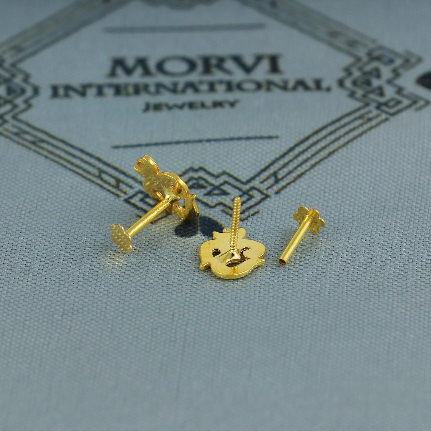om aum 18k Gold earrings, baby Teen studs, cartilage piercing, screw back small tiny earrings,