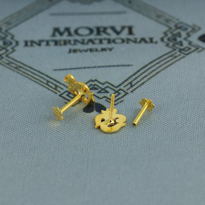 om aum 18k Gold earrings, baby Teen studs, cartilage piercing, screw back small tiny earrings,