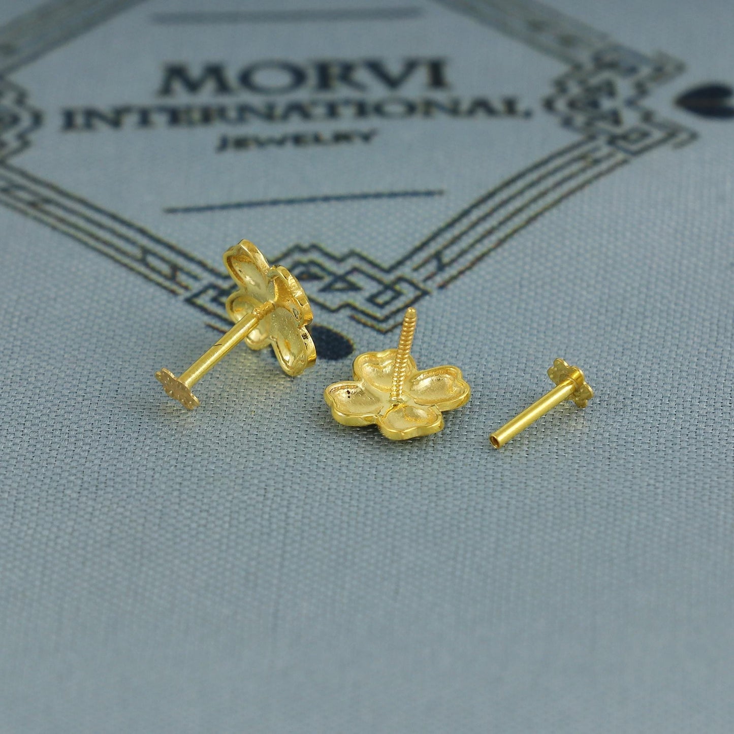 Heart Flower 18k Gold Earrings, Gold small tiny earrings,
