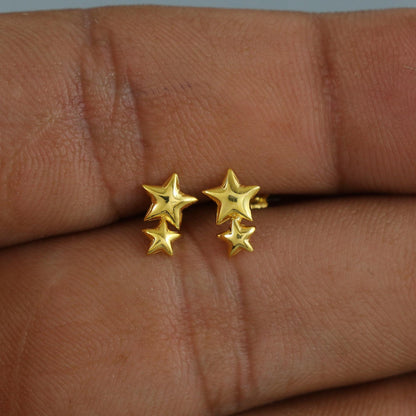 star 18k Gold Earrings, baby Teen studs, cartilage piercing, screw back small tiny earrings,