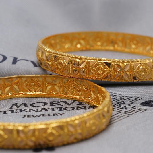 Pure 22k Gold Bangles Indian Handmade lightweight delicate vintage design, Traditional, Bangle Bracelet Wedding women Jewelry, inner wax lac