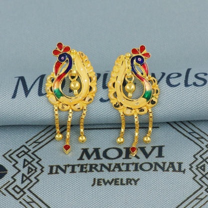 22k Yellow Gold Necklace Earrings Set, Peacock Indian Gold necklace, Indian Gold Jewelry, 22kt Gold Necklace, wedding Pure Gold Handmade
