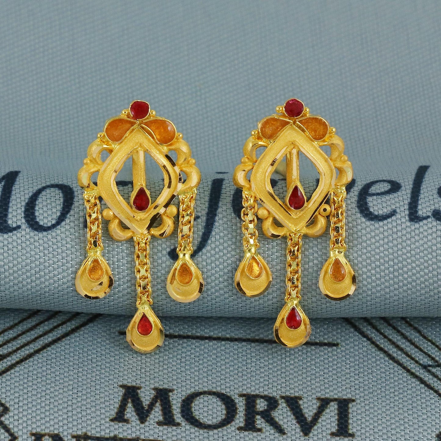 Real 22k Yellow Gold Necklace Earrings Set, Indian Gold necklace, Indian Gold Jewelry, 22kt Gold Necklace, Lightweight Gold Set Jewelry
