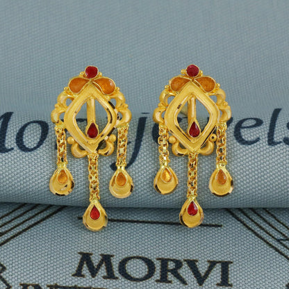 Real 22k Yellow Gold Necklace Earrings Set, Indian Gold necklace, Indian Gold Jewelry, 22kt Gold Necklace, Lightweight Gold Set Jewelry
