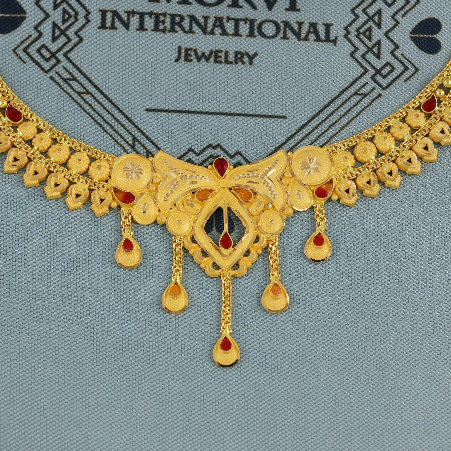 Real 22k Yellow Gold Necklace Earrings Set, Indian Gold necklace, Indian Gold Jewelry, 22kt Gold Necklace, Lightweight Gold Set Jewelry