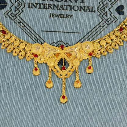 Real 22k Yellow Gold Necklace Earrings Set, Indian Gold necklace, Indian Gold Jewelry, 22kt Gold Necklace, Lightweight Gold Set Jewelry