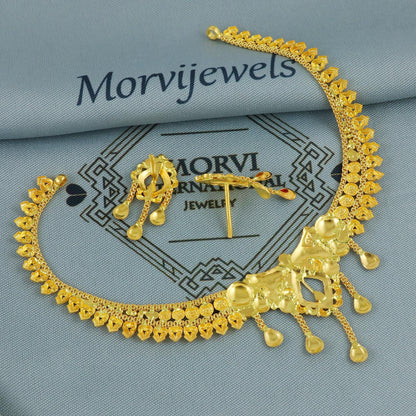 Real 22k Yellow Gold Necklace Earrings Set, Indian Gold necklace, Indian Gold Jewelry, 22kt Gold Necklace, Lightweight Gold Set Jewelry