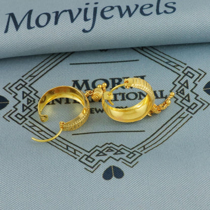 Pure 18k Yellow Gold Hoop Bali Huggies Earrings , Handmade Yellow gold chain earrings for women, dainty indian gold earrings gift