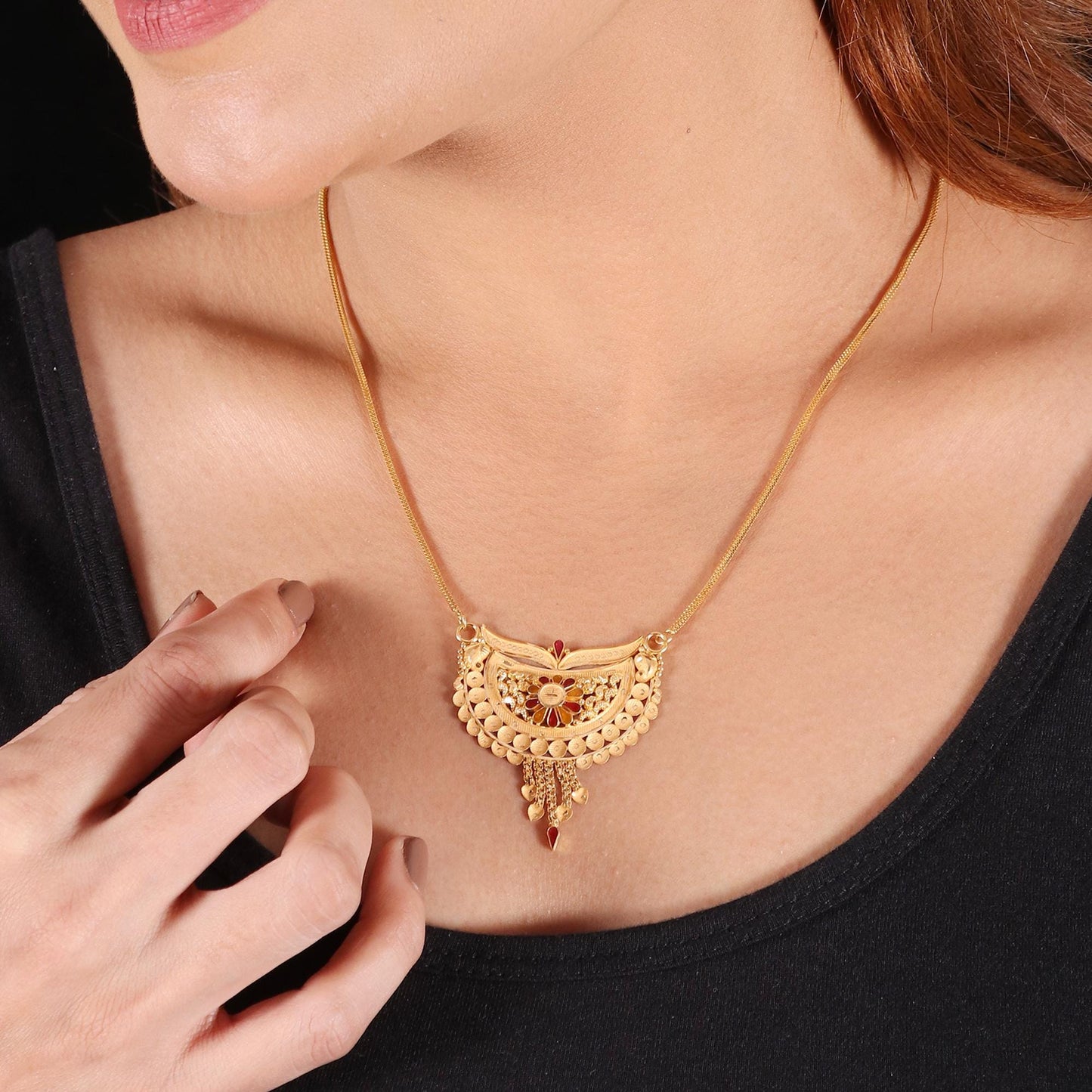 Locket 22k Yellow Gold Pendant Necklace Handmade Indian Handmade Vintage Antique Design Jewelry, K6715