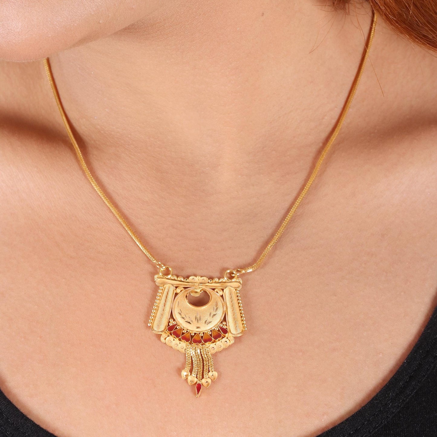 Locket 22k Yellow Gold Pendant Necklace Handmade Indian Handmade Vintage Antique Design Jewelry, K6716