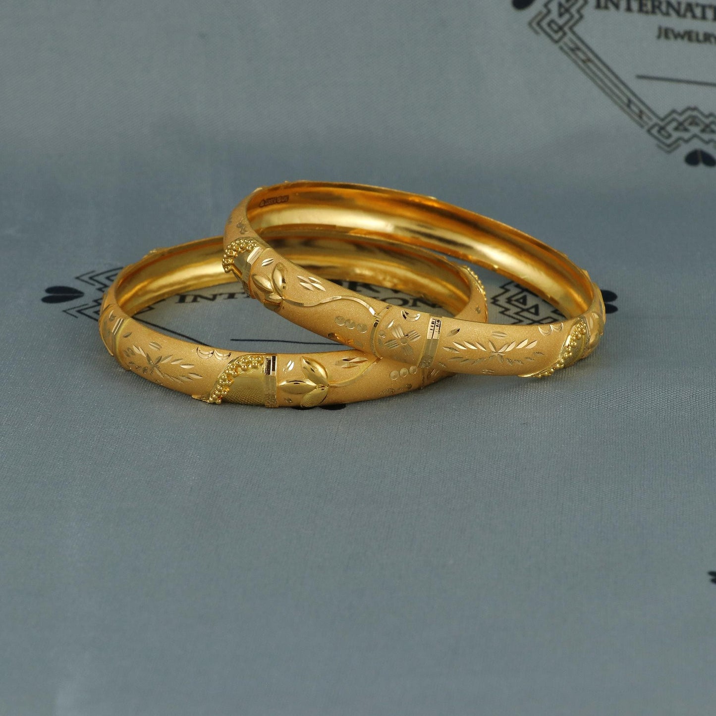 22k Gold Bangle Indian Handmade lightweight, wax filled, Pair Bangle, all size, Handmade Gold Bangle Floral Design, 22k Jewelry Indian