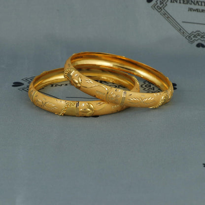 22k Gold Bangle Indian Handmade lightweight, wax filled, Pair Bangle, all size, Handmade Gold Bangle Floral Design, 22k Jewelry Indian