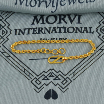 Rope Style Genuine Gold Bracelet for Baby Kids Child, 5 inches Real Gold Chain Bracelet Handmade Jewelry from India, delicate Jewelry, K6720