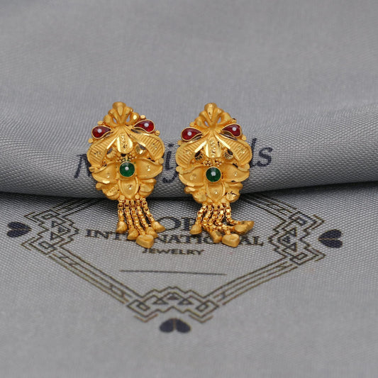 22k Gold Studs tops earrings, screw back small  earrings, Genuine Gold Earrings Indian Handmade Jewelry for Women, Vintage style, K6725