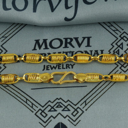 22K Gold Intricate Chain Curb Spiral Rings Cable Chain Necklace, Genuine Gold Vintage Old Design 22kt Chain, K6732