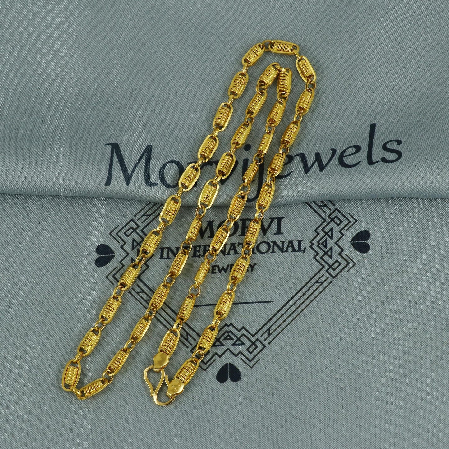 22K Gold Intricate Chain Curb Spiral Rings Cable Chain Necklace, Genuine Gold Vintage Old Design 22kt Chain, K6732