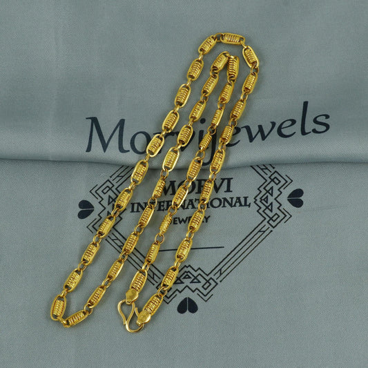 22K Gold Intricate Chain Curb Spiral Rings Cable Chain Necklace, Genuine Gold Vintage Old Design 22kt Chain, K6732