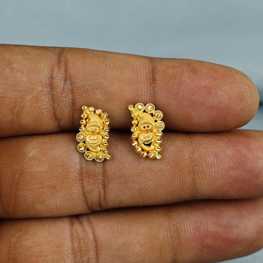 Genuine 22k Yellow Gold Antique Vintage Design Handmade Earrings for women, 22k Stud Earrings Jewelry, K6737