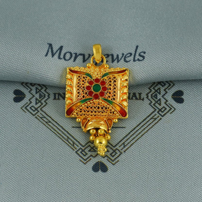 indian style 22k yellow gold pendant necklace Indian intricate designer traditional handmade jewelry, K6738