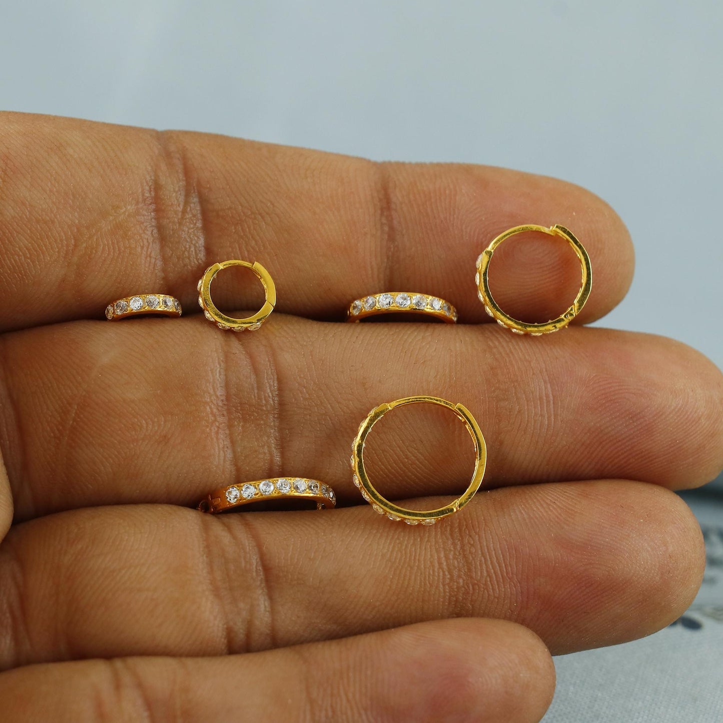 Real solid 22k Gold Earrings, 22kt gold earrings, Real gold hoop earrings, gold huggies, 22kt gold huggies, zircon huggie hoop,